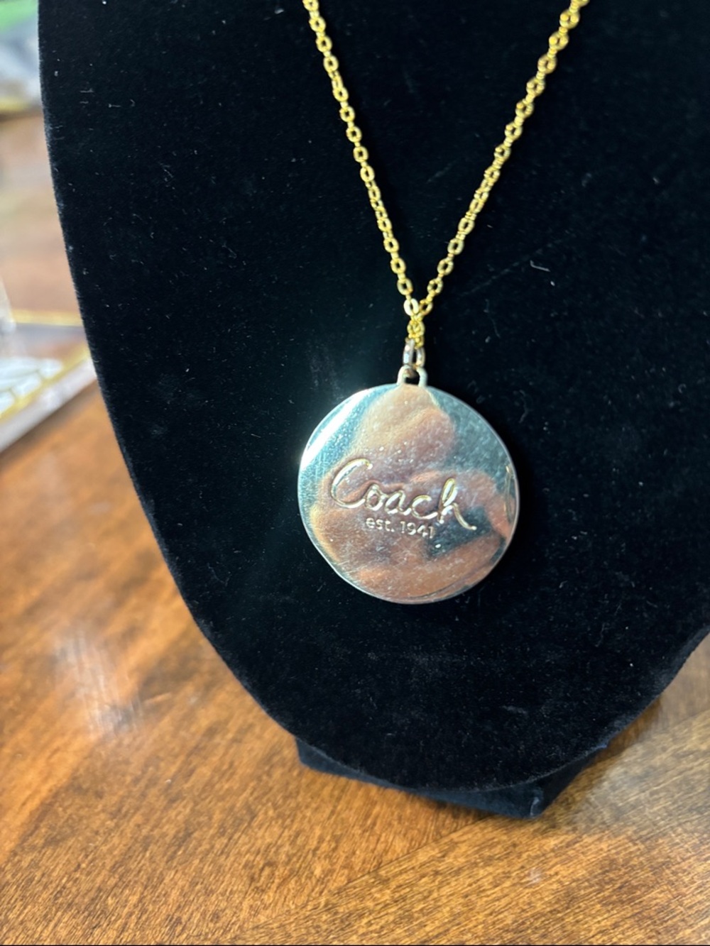 COACH Gold-Tone Circular C logo Pendant Necklace: 925 stamped chain - Picture 5 of 9